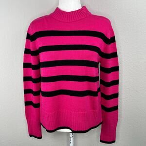 Elie Tahari Deep Fuchsia Pink & Black Stripe Mock Neck Sweater NWT Large